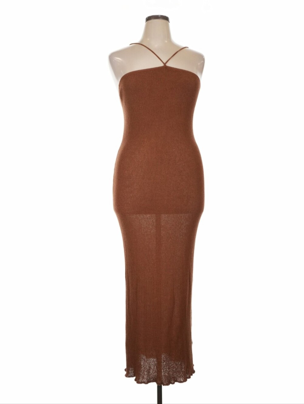 Meshki Chocolate Brown Strappy Knit Maxi Dress XL